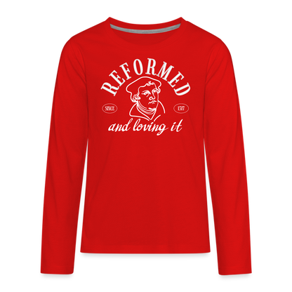 Reformed & Loving It (W) Reformation Day Kid's Long Sleeve Shirt - red