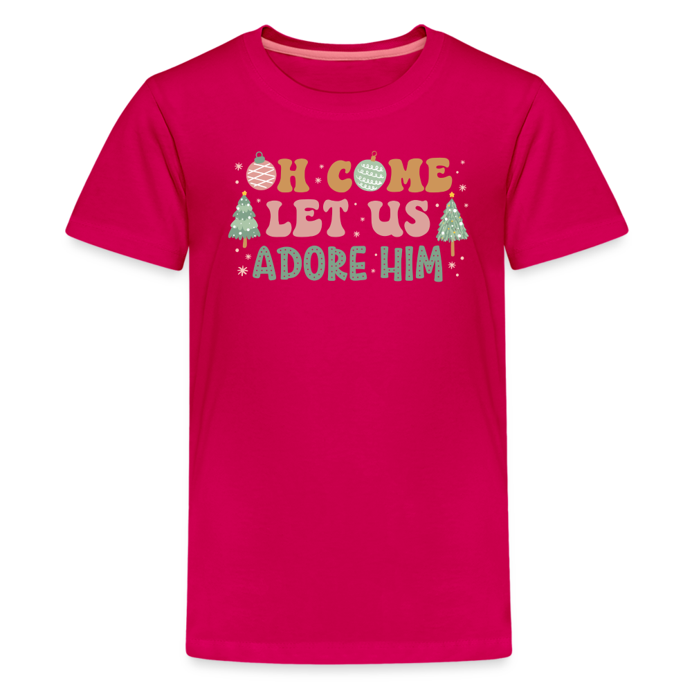 Oh Come Let Us Adore Him Christmas Family Kids' Premium T-Shirt - dark pink