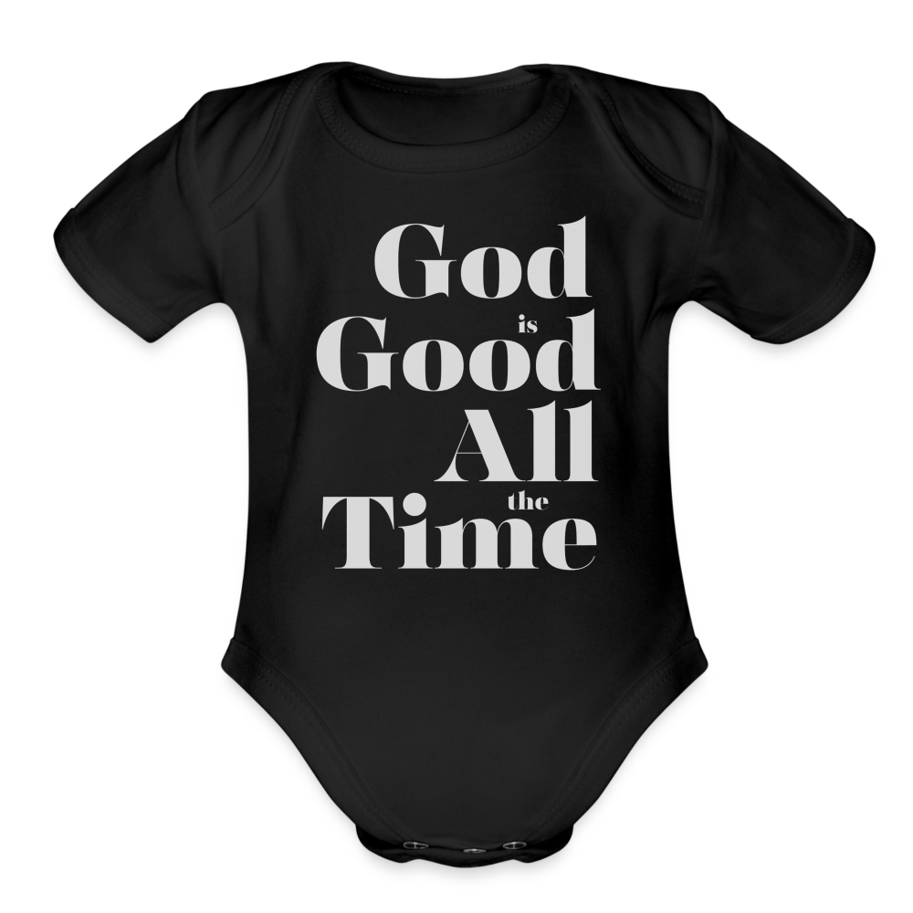 God is Good Organic Short Sleeve Baby Bodysuit - black