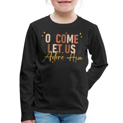 O Come Let us Adore Him Christmas Kid's Long Sleeve Shirt - black