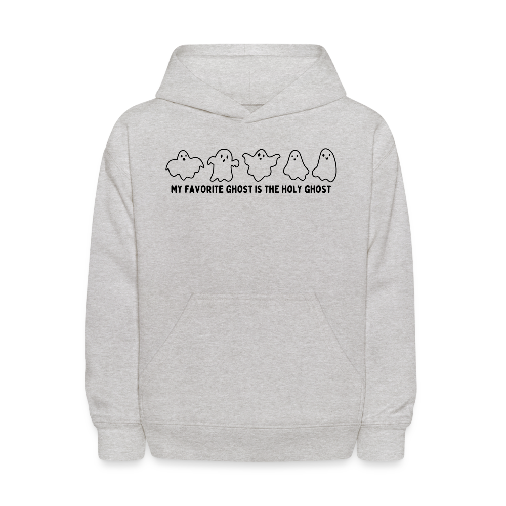 My Favorite Ghost is the Holy Ghost , (Outline) Youth Hoodie - heather gray