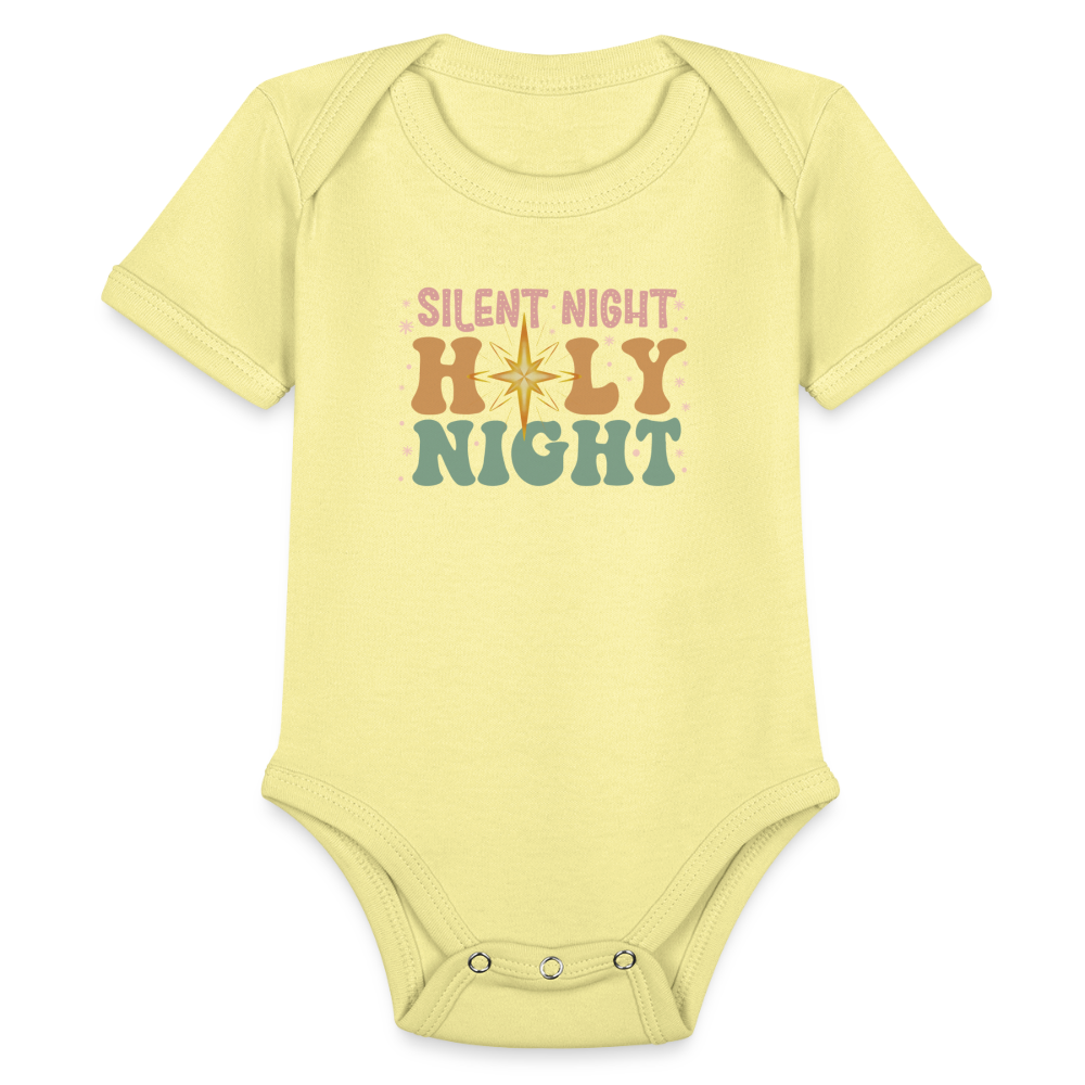 Silent Night Christmas Family Organic Short Sleeve Baby Bodysuit - washed yellow