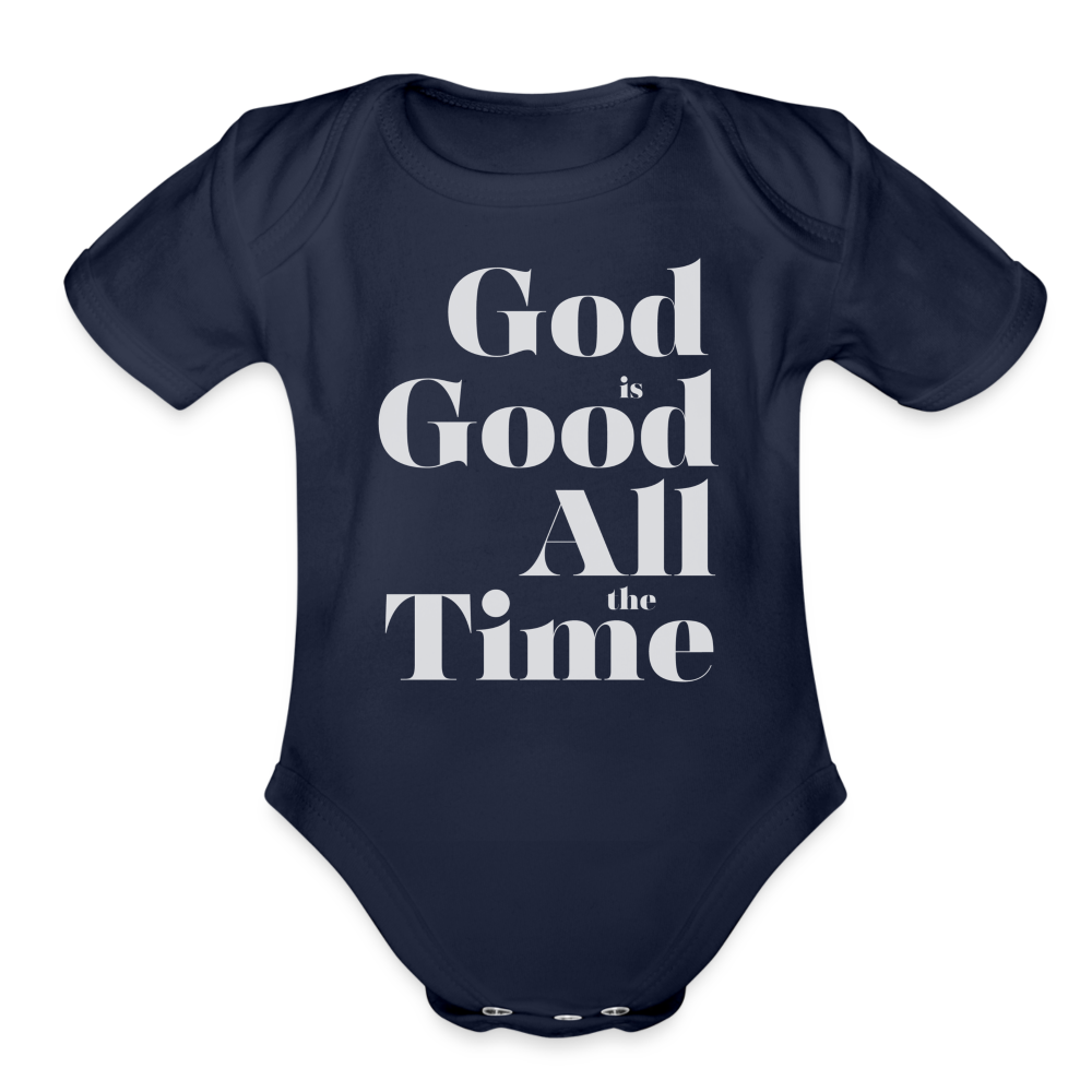 God is Good Organic Short Sleeve Baby Bodysuit - dark navy