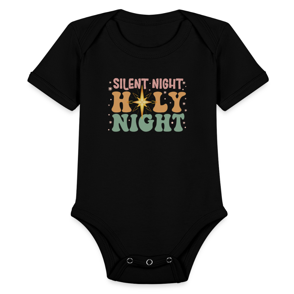 Silent Night Christmas Family Organic Short Sleeve Baby Bodysuit - black