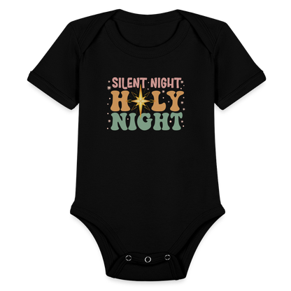 Silent Night Christmas Family Organic Short Sleeve Baby Bodysuit - black