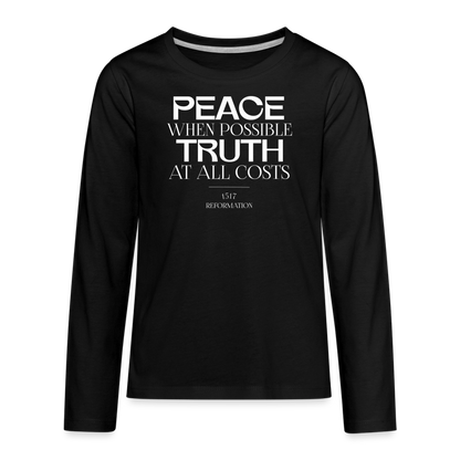 Peace when Possible Truth at All Costs Reformation Day (W) Kid's Long Sleeve Shirt - black