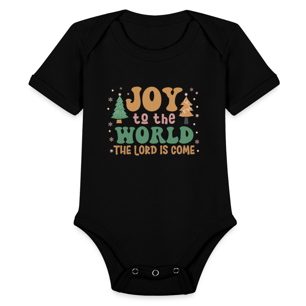 Joy to the World Christmas Family Organic Short Sleeve Baby Bodysuit - black