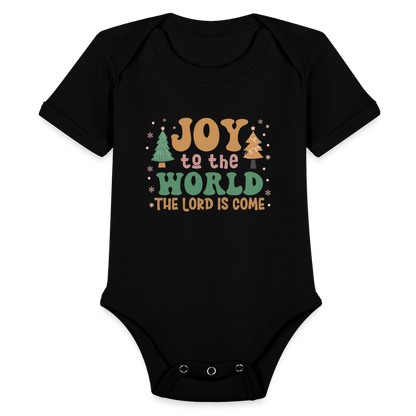 Joy to the World Christmas Family Organic Short Sleeve Baby Bodysuit - black