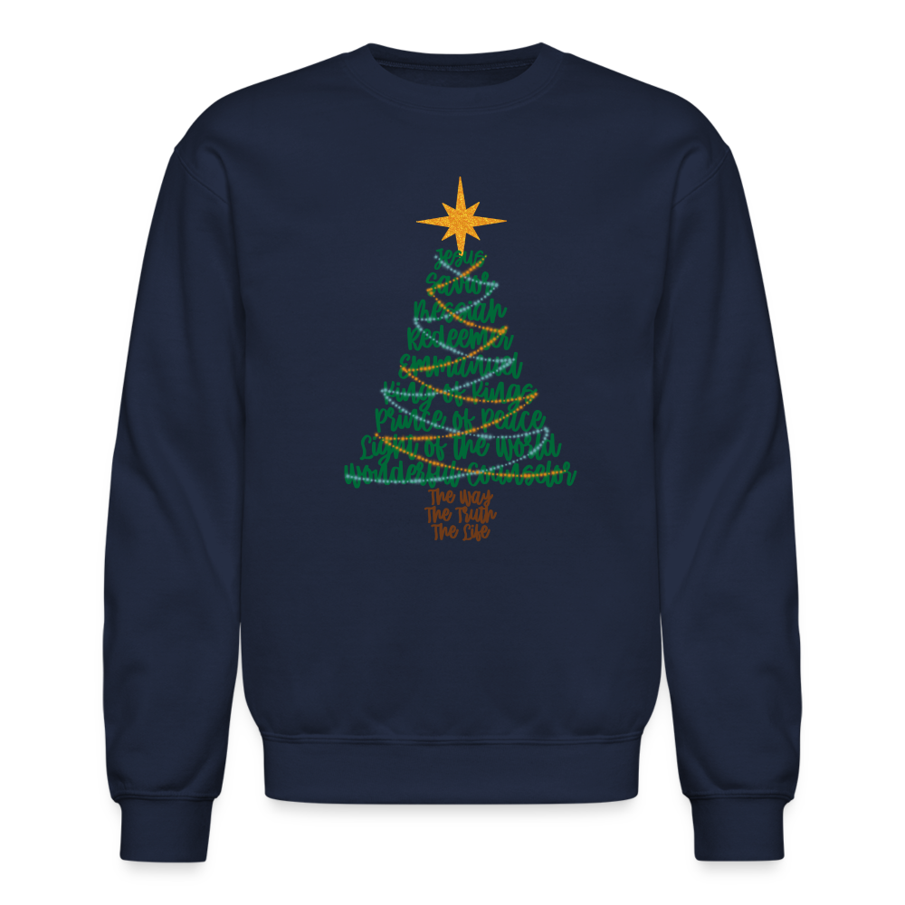 Names of Jesus Christmas Tree Men's Sweater - navy