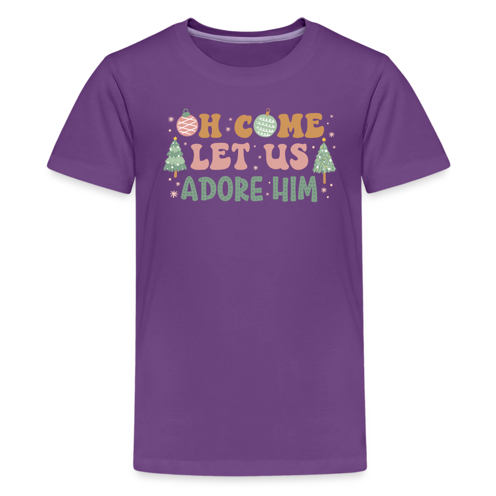 Oh Come Let Us Adore Him Christmas Family Kids' Premium T-Shirt - purple