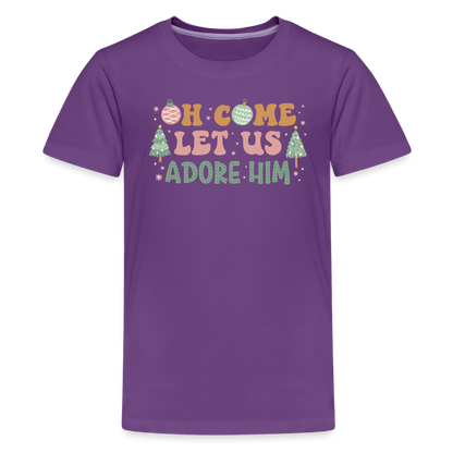 Oh Come Let Us Adore Him Christmas Family Kids' Premium T-Shirt - purple