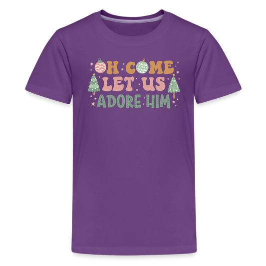 Oh Come Let Us Adore Him Christmas Family Kids' Premium T-Shirt - purple