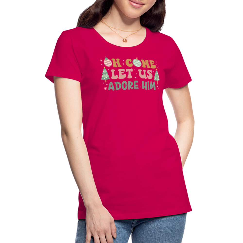 O Come Let Us Adore Him Christmas Family Women’s Premium T-Shirt - dark pink