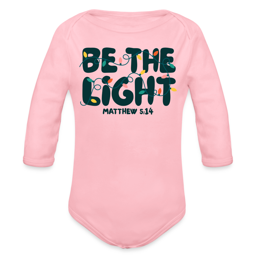 Be the Light Christmas Baby Long Sleeve Onesie - light pink