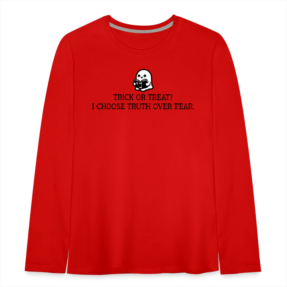 Trick or Treat I Choose Truth (Bible) Kid's Long Sleeve Shirt - red