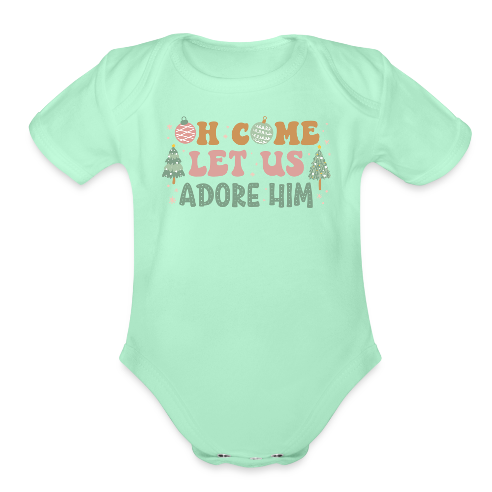 Oh Come Let Us Adore Him Christmas Family Organic Short Sleeve Baby Bodysuit - light mint