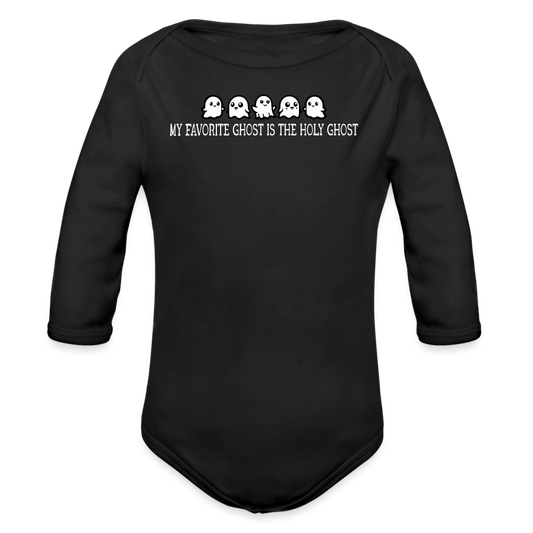 My Favorite Ghost is the Holy Ghost (W) Baby Long Sleeve Bodysuit - black