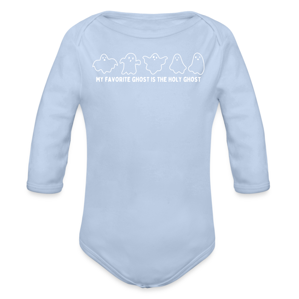 My Favorite Ghost is the Holy Ghost (Outline) Baby Long Sleeve Bodysuit - sky