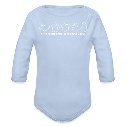 My Favorite Ghost is the Holy Ghost (Outline) Baby Long Sleeve Bodysuit - sky