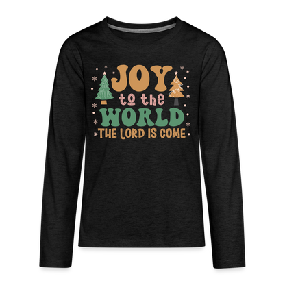 Joy to the World Christmas Family Kids' Premium Long Sleeve T-Shirt - charcoal grey