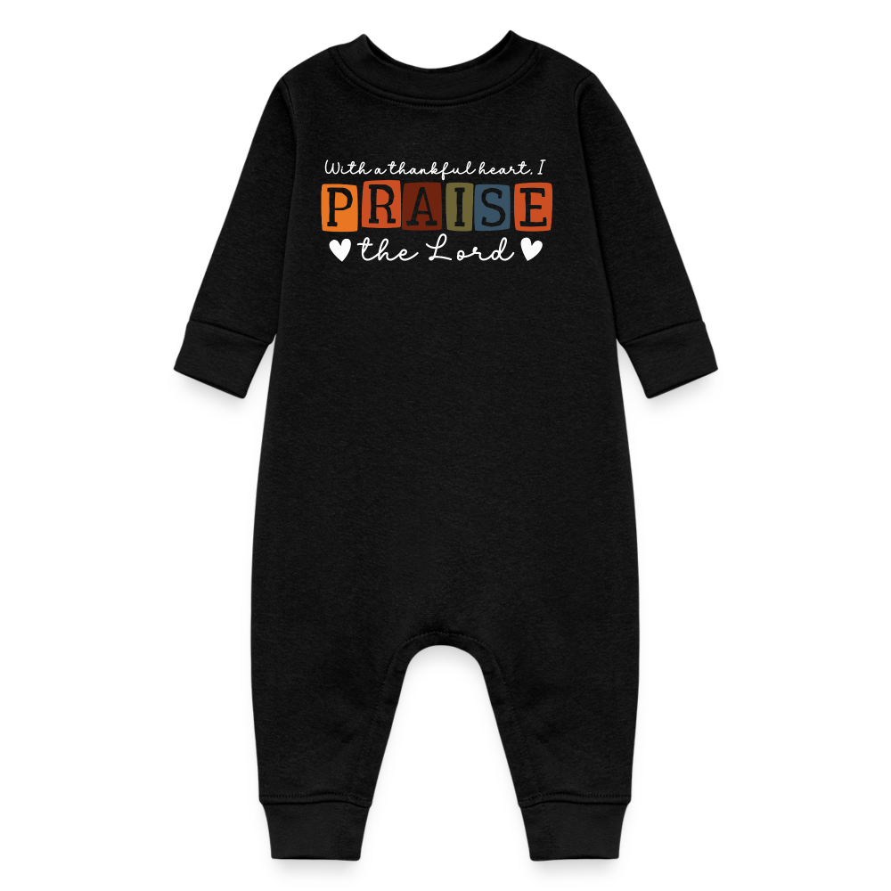 With a Thankful Heart I Praise the Lord (W) Fleece Baby Bodysuit - black