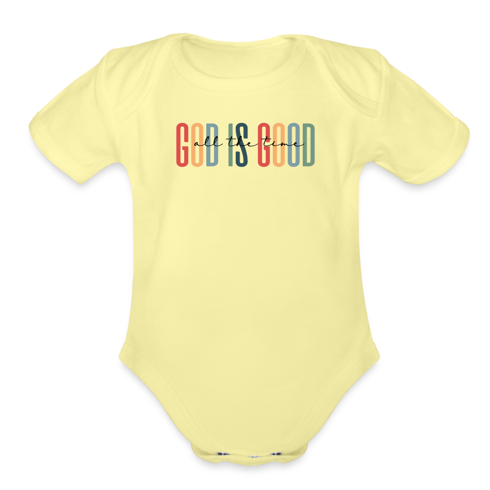 God is Good (Rainbow) Baby Onesie - washed yellow