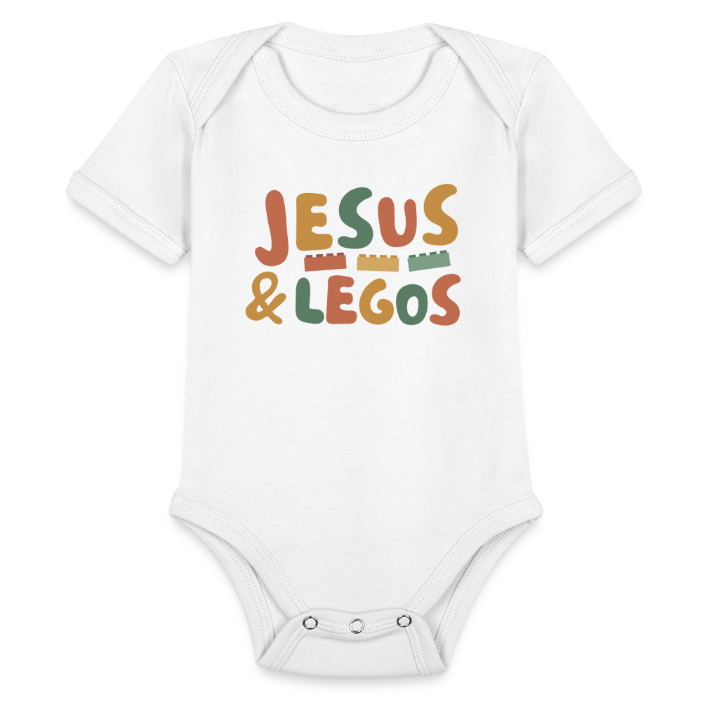 Jesus & Legos Family Organic Short Sleeve Baby Bodysuit - white