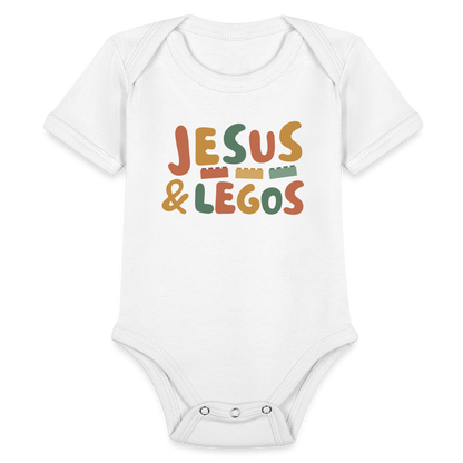 Jesus & Legos Family Organic Short Sleeve Baby Bodysuit - white