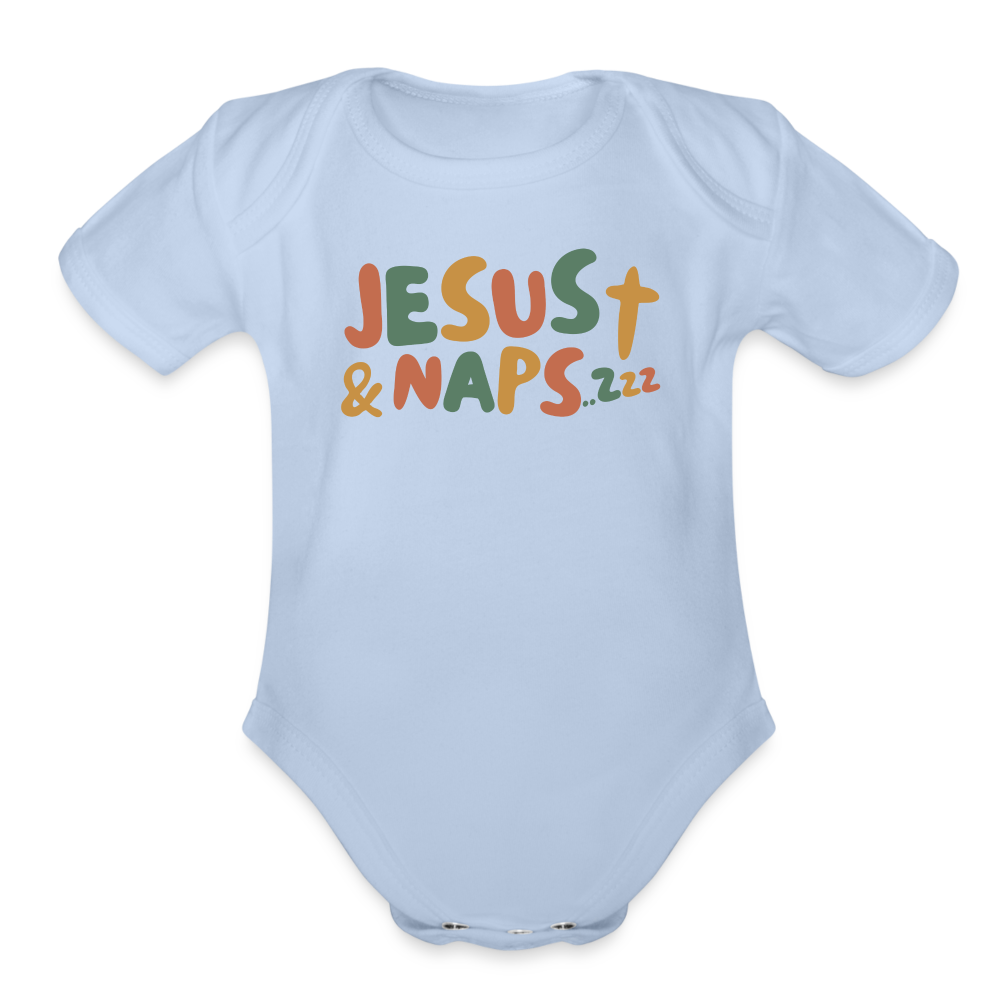 Jesus & Naps Family Organic Short Sleeve Baby Bodysuit - sky