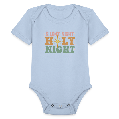 Silent Night Christmas Family Organic Short Sleeve Baby Bodysuit - sky