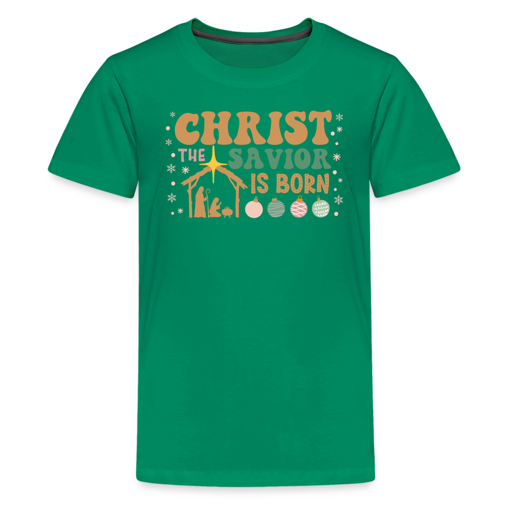 Christ the Savior is Born Christmas Family Kids' Premium T-Shirt - kelly green