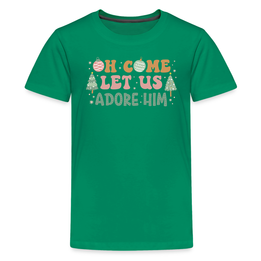 Oh Come Let Us Adore Him Christmas Family Kids' Premium T-Shirt - kelly green