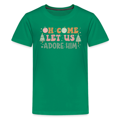 Oh Come Let Us Adore Him Christmas Family Kids' Premium T-Shirt - kelly green