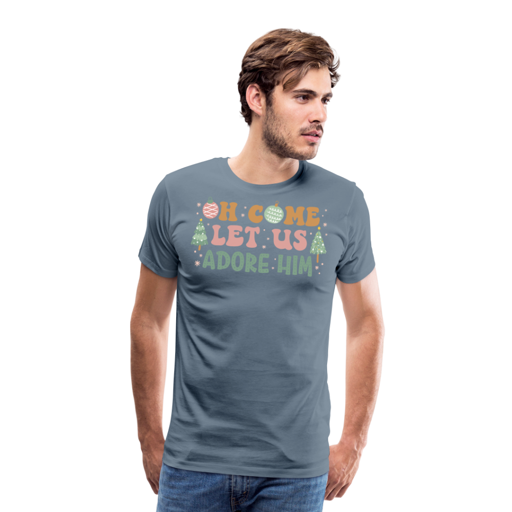 Oh Come Let Us Adore Him Christmas Family Men's Premium T-Shirt - steel blue