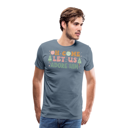 Oh Come Let Us Adore Him Christmas Family Men's Premium T-Shirt - steel blue