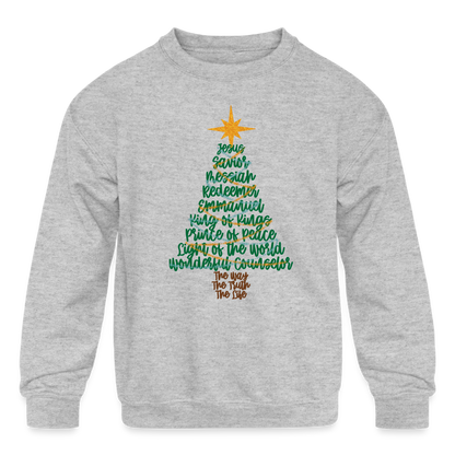 Names of Jesus Christmas Tree Kid's Long Sleeve Sweater - heather gray