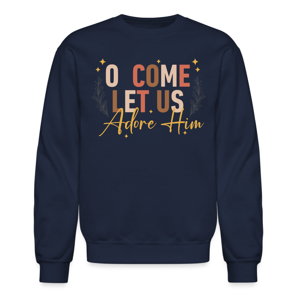 O Come Let us Adore Him Christmas Men's Sweater - navy