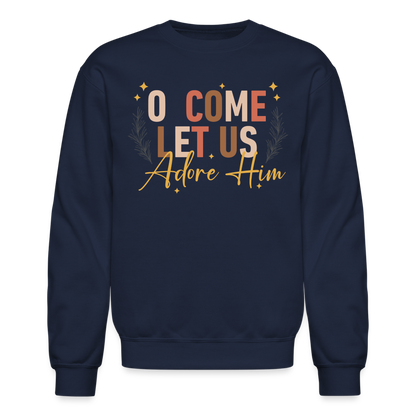 O Come Let us Adore Him Christmas Men's Sweater - navy