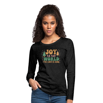 Joy to the World Christmas Family Women's Premium Long Sleeve T-Shirt - charcoal grey