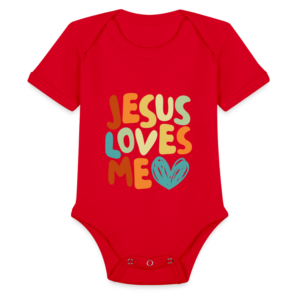 Jesus Loves Me Baby Onesie Bodysuit - red