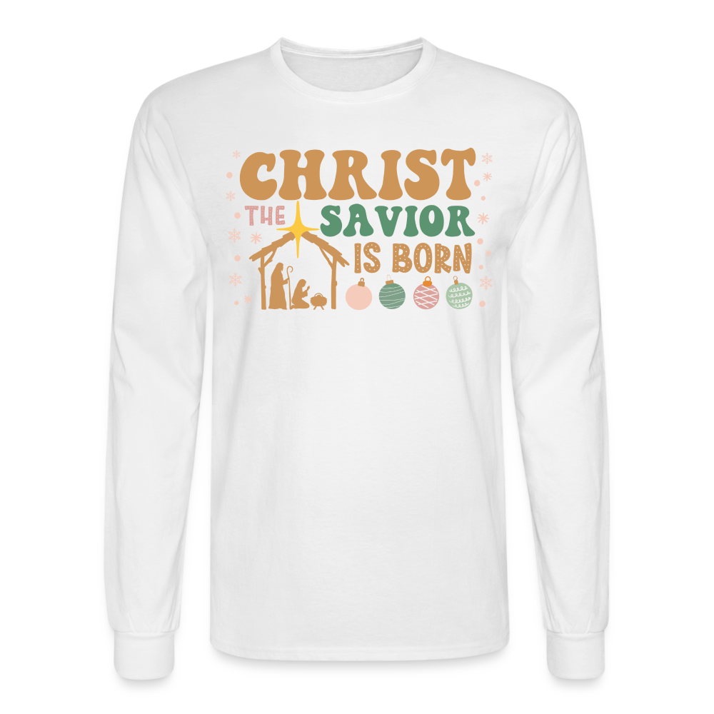 Christ the Savior is Born Christmas Family Men's Long Sleeve T-Shirt - white