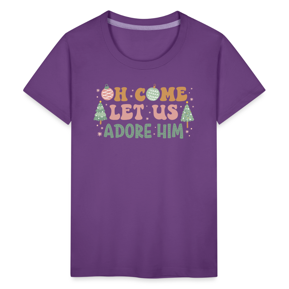 Oh Come Let Us Adore Him Christmas Family Kids' Premium T-Shirt - purple