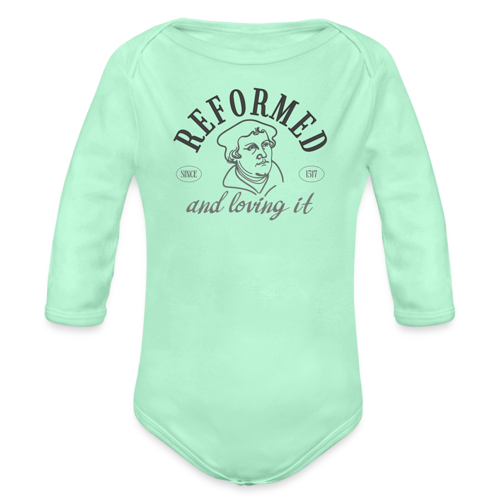 Reformed & Loving It Reformation Day Baby Long Sleeve Bodysuit - light mint