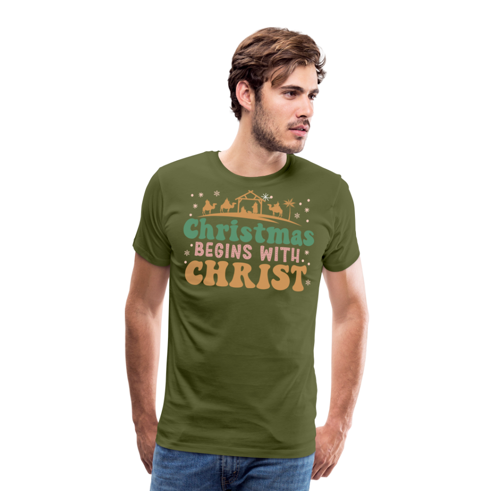 Christmas Begins with Christ is Born Christmas Family Men's Premium T-Shirt - olive green