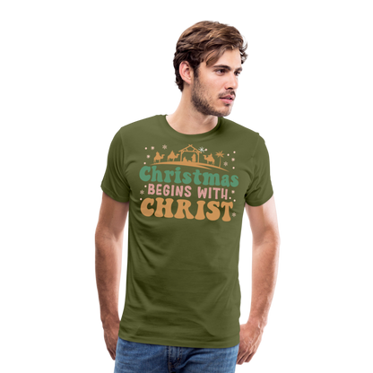 Christmas Begins with Christ is Born Christmas Family Men's Premium T-Shirt - olive green