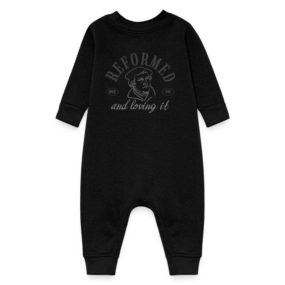 Reformed & Loving It Reformation Day Fleece Baby Bodysuit - black