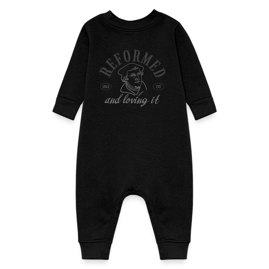 Reformed & Loving It Reformation Day Fleece Baby Bodysuit - black