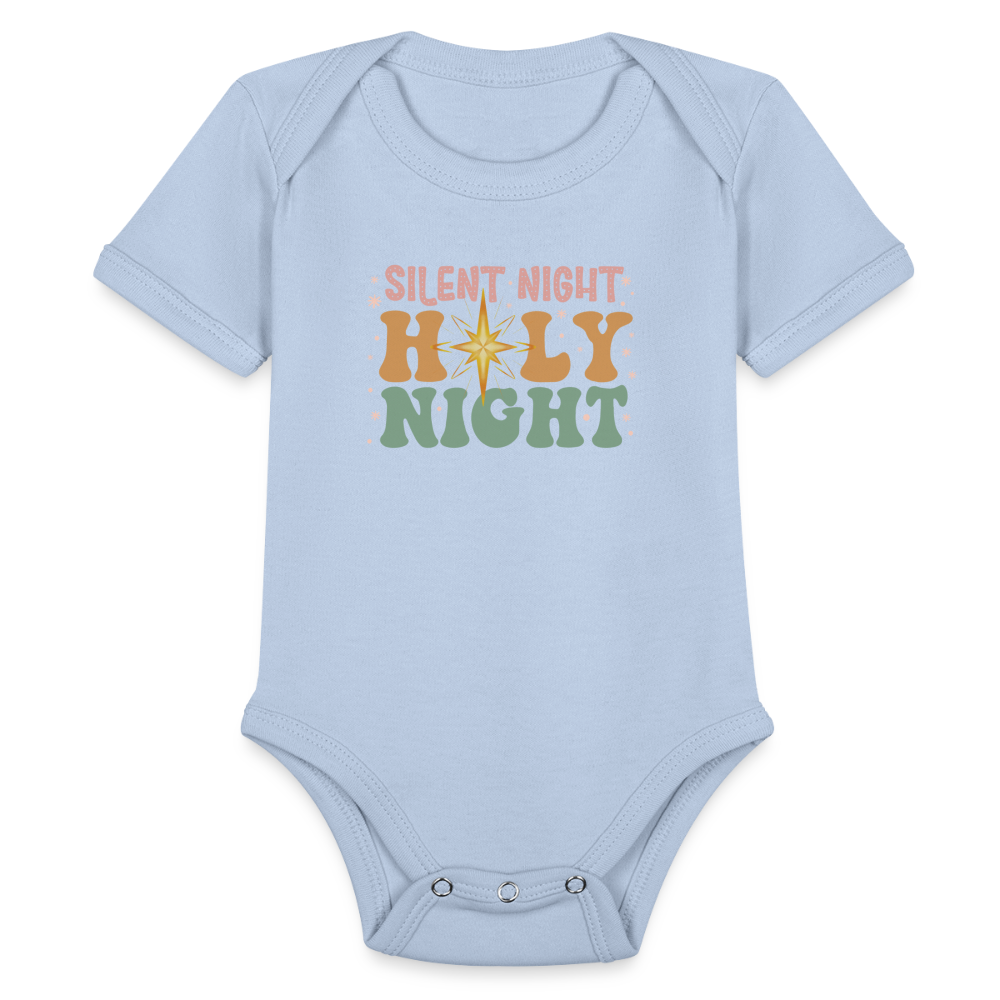 Silent Night Christmas Family Organic Short Sleeve Baby Bodysuit - sky