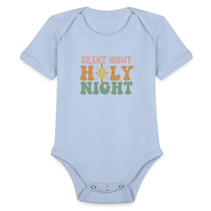 Silent Night Christmas Family Organic Short Sleeve Baby Bodysuit - sky