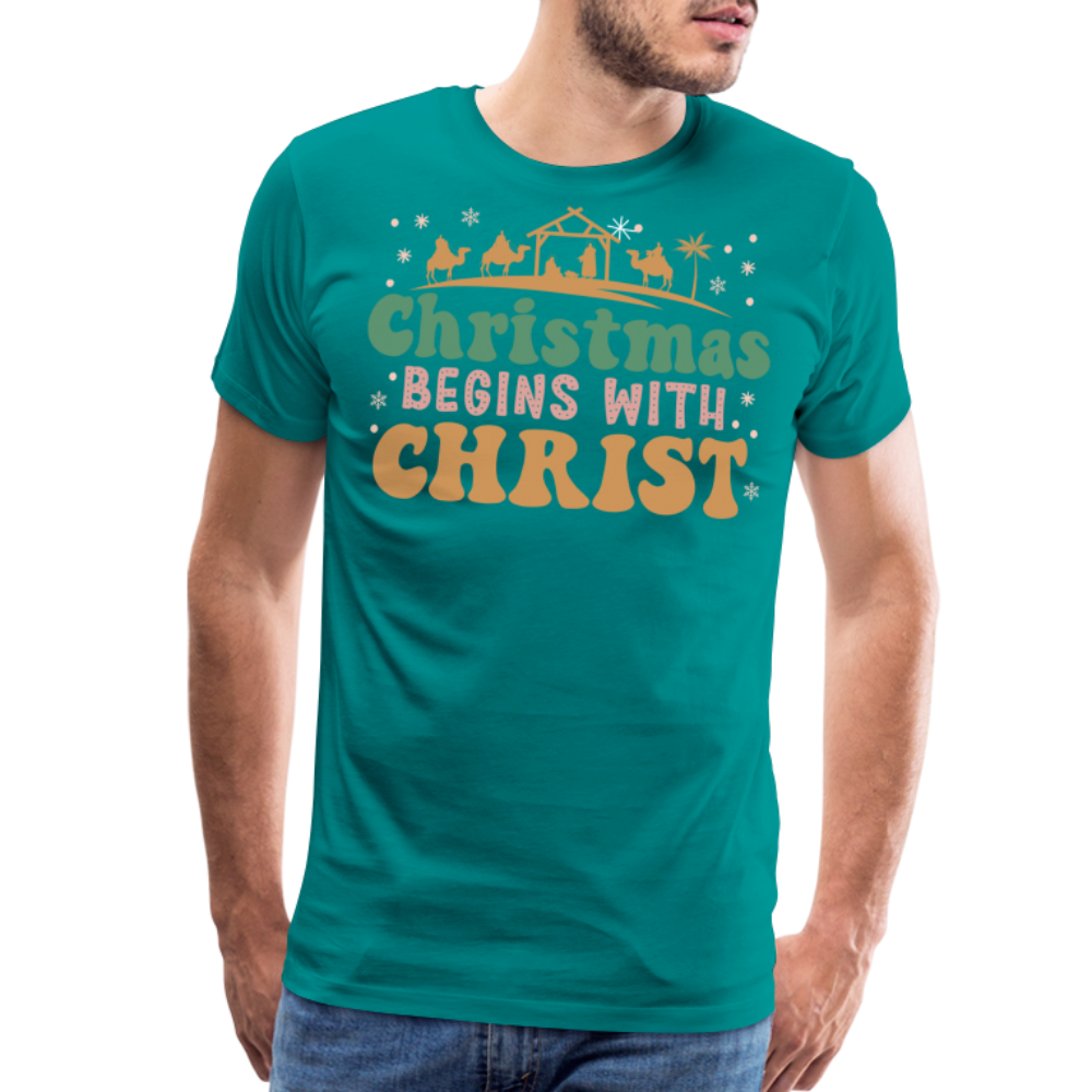 Christmas Begins with Christ is Born Christmas Family Men's Premium T-Shirt - teal